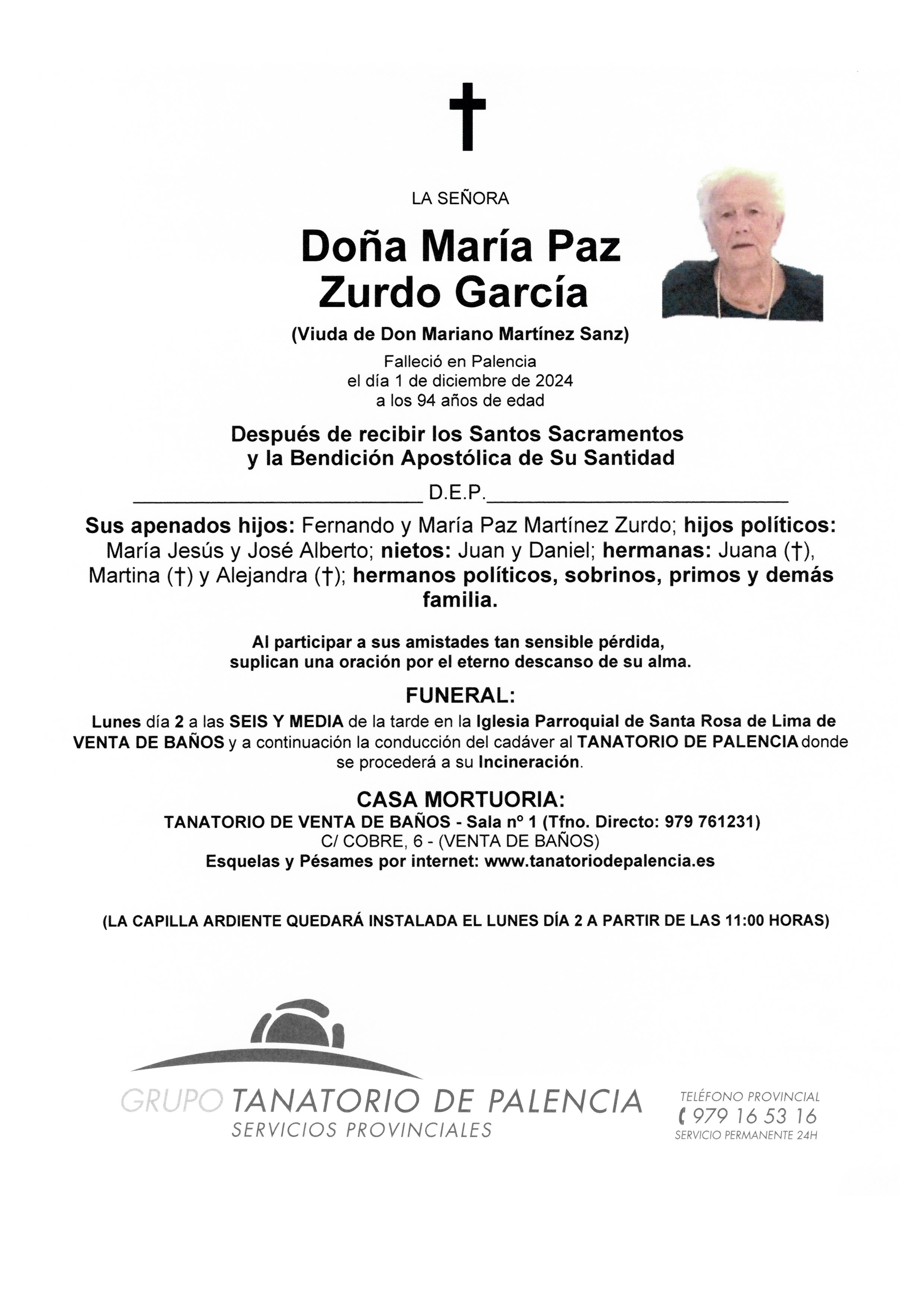 LA SEÑORA DOÑA MARÍA PAZ ZURDO GARCÍA